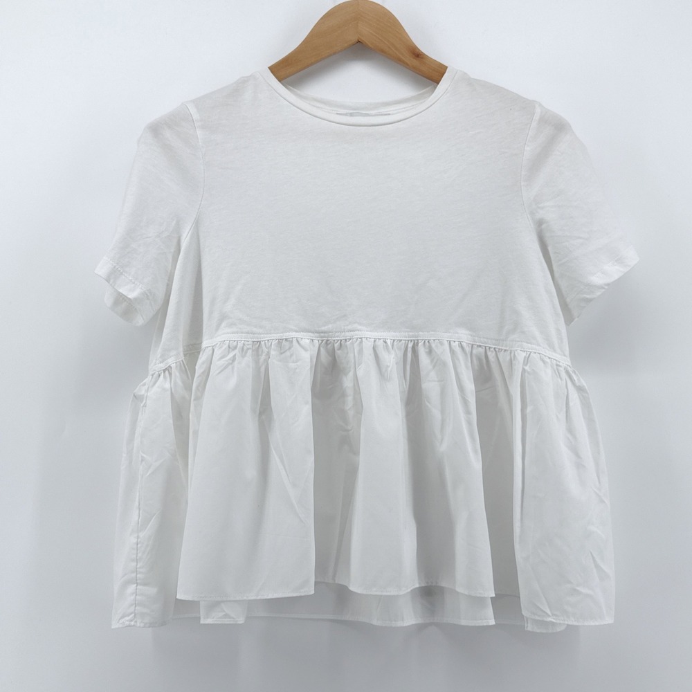 En Saison White Short Sleeve Peplum Blouse